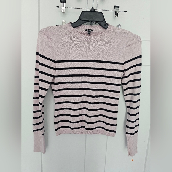 Express Striped Sweater Pink-Lavender & Black Fitted Knit Pullover Women’s Small - Picture 1 of 8